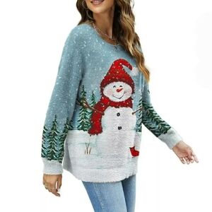 Christmas sweater women's 2XL graphic print all over wool winter snowman new